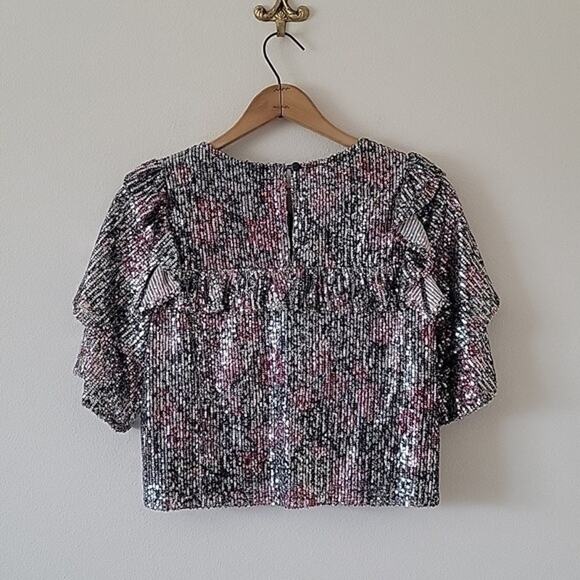 Saltwater LUXE Sequin Floral Print Ruffle Crop Top Size Small S - Picture 5 of 7